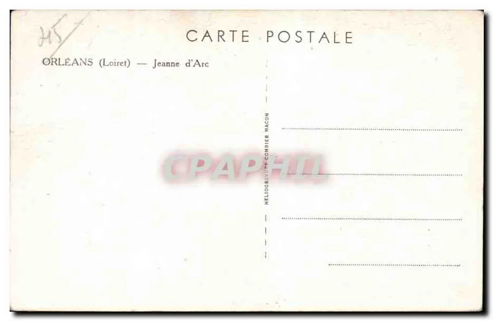 Orléans — Joana d'Arc — Héliogravure Complier Nacon - Verso