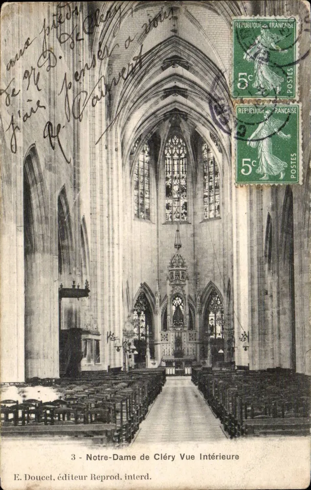 Notre-Dame de Cléry — Vista Interna — E. Doucet, editor Reprod. interd. - Frente