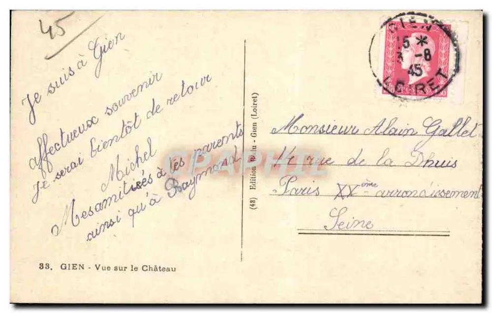 Gien - Vista sobre o Castelo — Edição de Gien (Loiret) n°38 - Verso