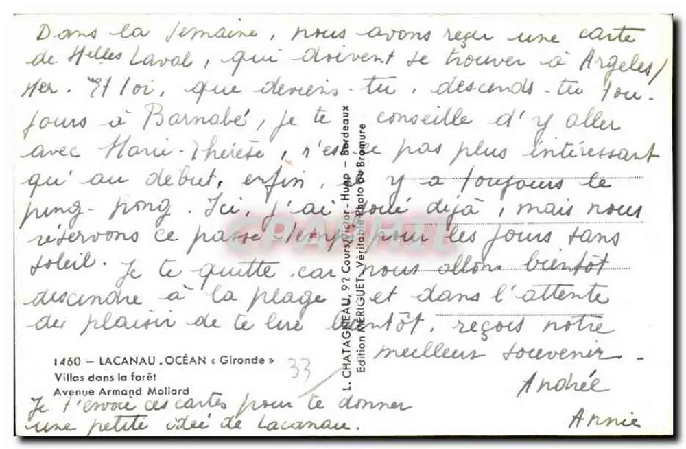 Villa im Wald — Lacanau, Gironde — Verlag L. Chataignier, Nr. 33 - Rückseite