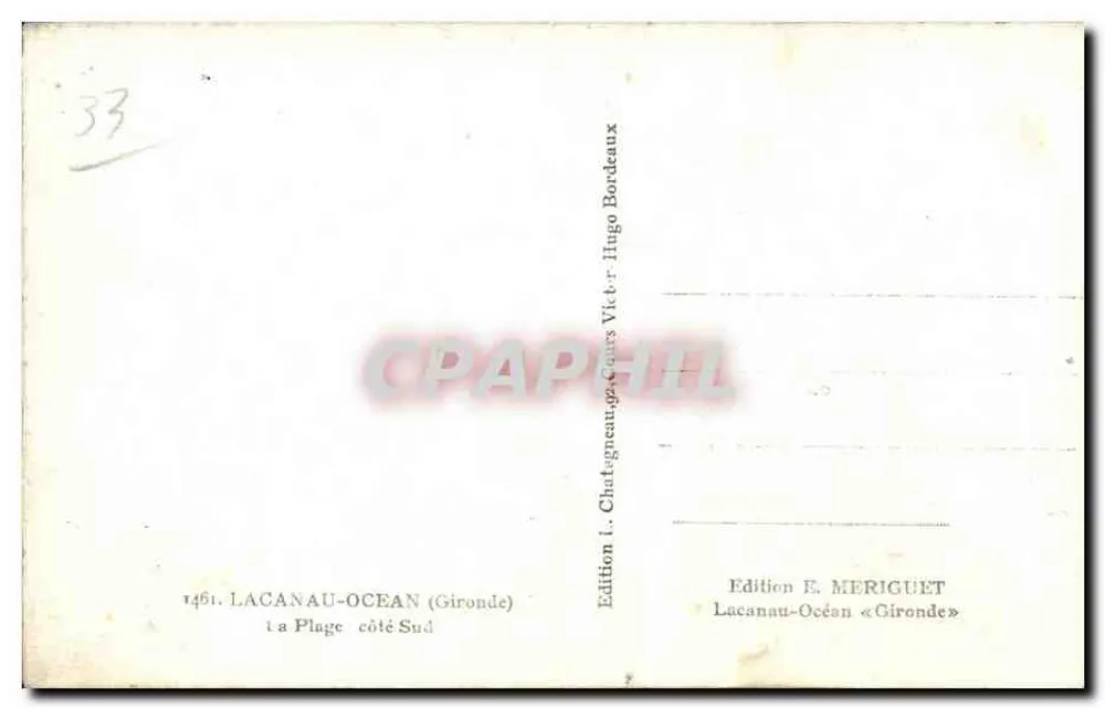 Lacanau-Océan — Praia lado Sul — Edição E. MERIGUET - Verso