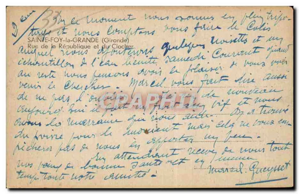 Sainte-Foy-la-Grande — rue de la République et du Clocher — unbekannter Verlag - Rückseite