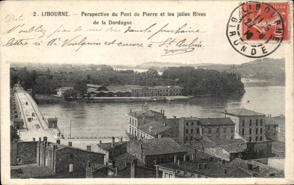 Libourne — Ansicht des Pont de Pierre und der schönen Ufer der Dordogne — Verlag nicht sichtbar - Vorderseite