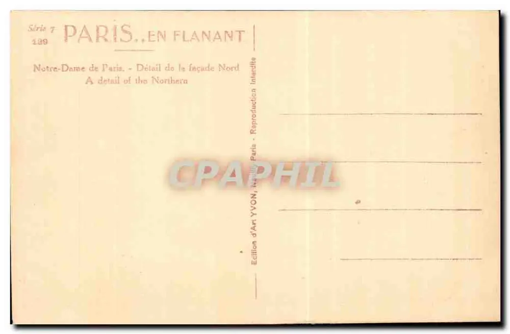 Notre-Dame de Paris — Detail der Nordfassade — Édition d'Art YVON - Rückseite