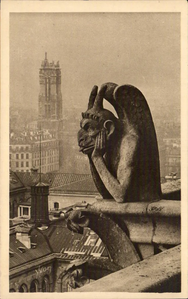 Notre-Dame de Paris — Detail der Westfassade — Chimäre (der Stryge) — Verlag YWON, Serie 7, Nr. 123 - Vorderseite