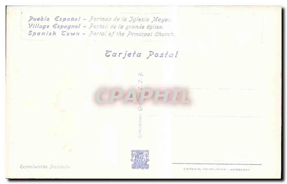Portal der Kirche — Internationale Ausstellung von Barcelona 1929 — Fotografischer Verlag von Barcelona, n° B-38 - Rückseite
