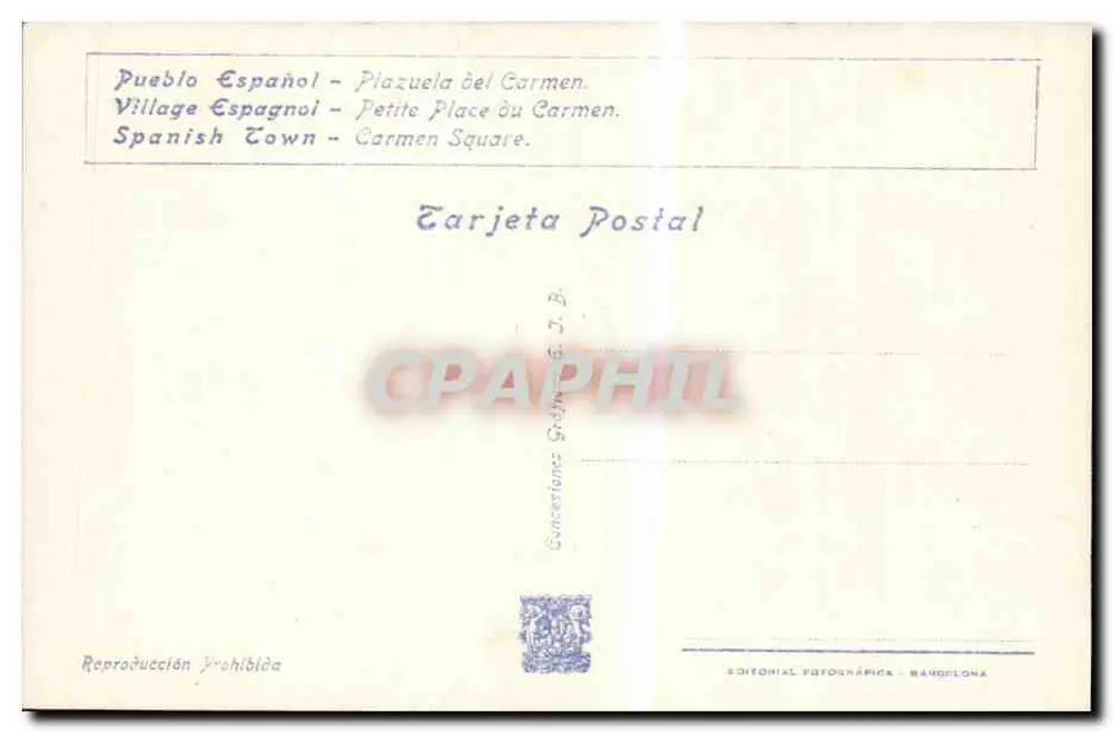Spanisches Dorf — Plazuela del Carmen — Editorial Fotográfica, Barcelona, n° B-31 - Rückseite