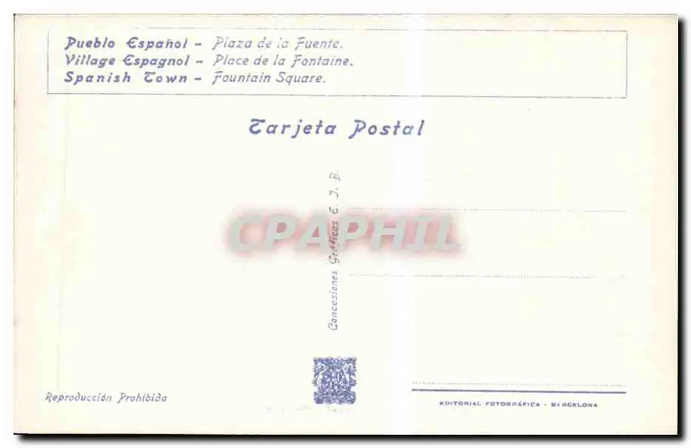 Spanisches Dorf — Plaza de la Fuente — Verlag Editorial Fotográfica - Barcelona, n° B-41 - Rückseite