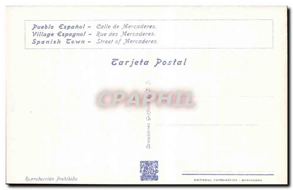 Pueblo Español — Calle de Mercaderes — Editorial Fotográfica - Barcelona, n° B-47 - Rückseite