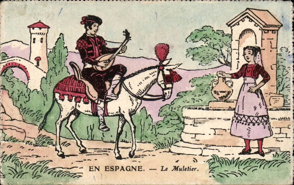 IN SPANIJE. — De Muleter. — Franse uitgave gestempeld in Parijs, nr. 52, Serie PP. - Voorkant
