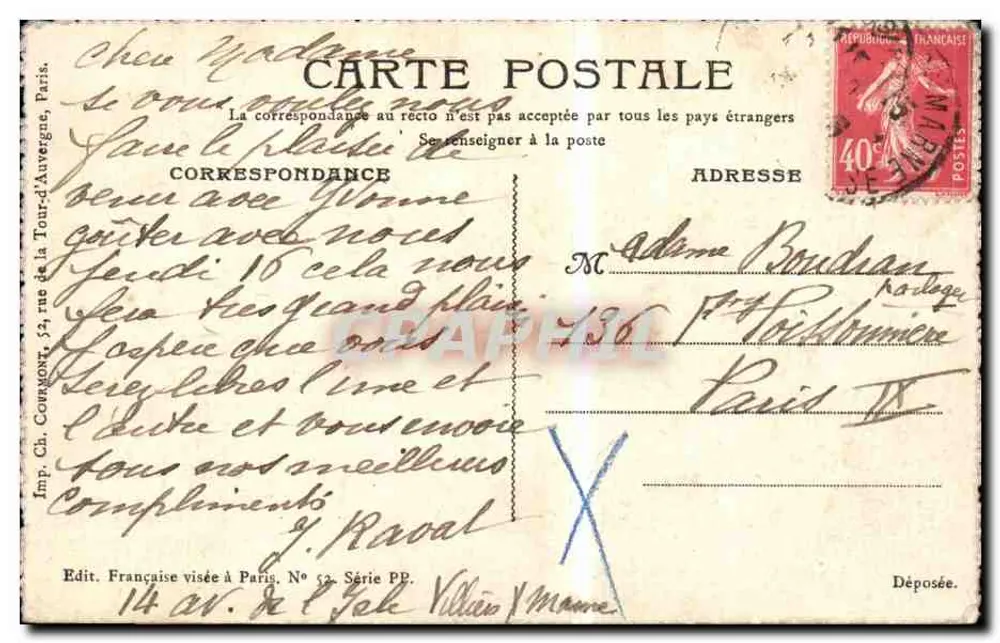 IN SPANIJE. — De Muleter. — Franse uitgave gestempeld in Parijs, nr. 52, Serie PP. - Achterkant