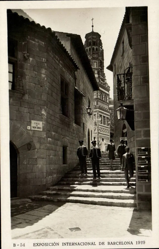 Calle de Mercaderes — Ansicht der Straße mit dem Kirchturm von Utebo — Verlag: Editorial Fotográfica, Barcelona, n° B-54 - Vorderseite