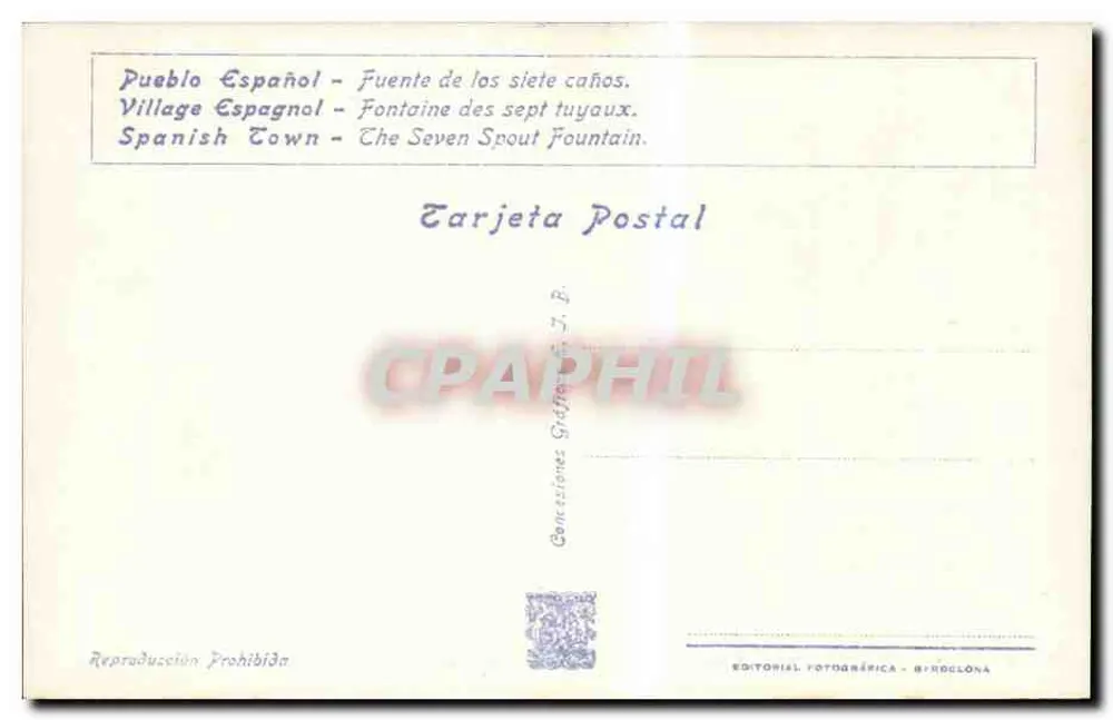 Pueblo Español — Fontaine des sept tuyaux — Éditeur : Editorial Fotográfica, Barcelone, n° B-51 - Rückseite