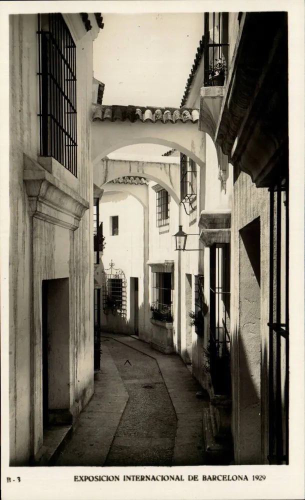 Calle de los Arcos (Andalusier Viertel) — Internationale Ausstellung von Barcelona 1929 — Verlag Editorial Fotográfica, Nr. R-3 - Vorderseite
