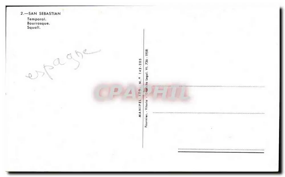 San Sebastián — Temporal — editor MANIPEL, n° 142-205 - Verso