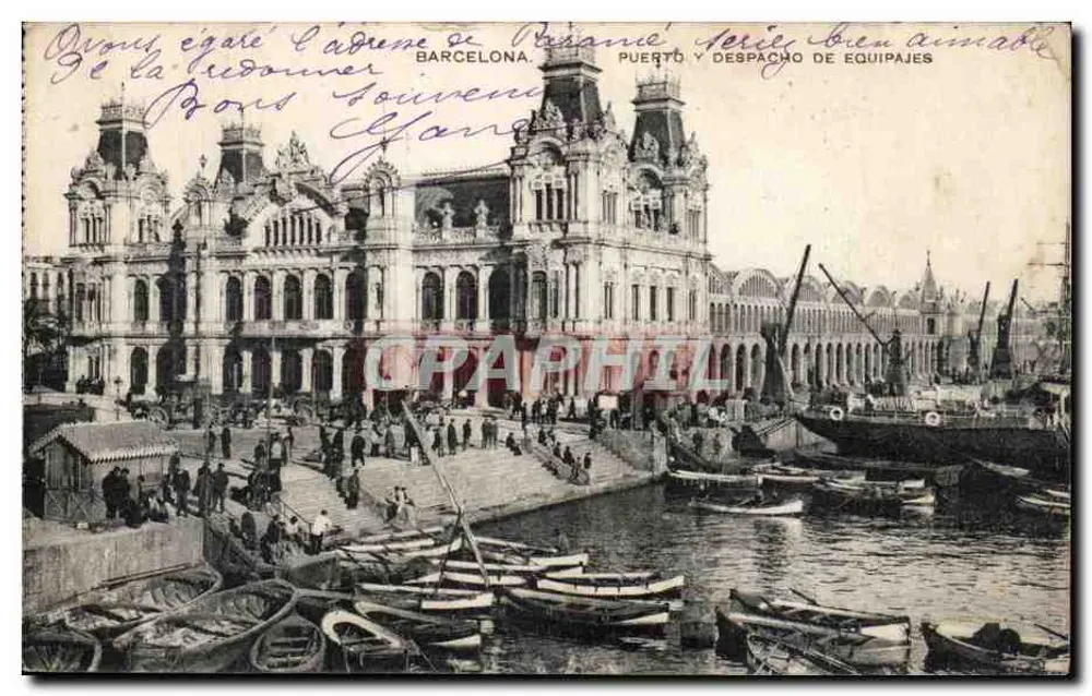 Hafen von Barcelona — Puerto y Despacho de Equipajes — unbekannter Verleger, unbekannte Serie - Vorderseite