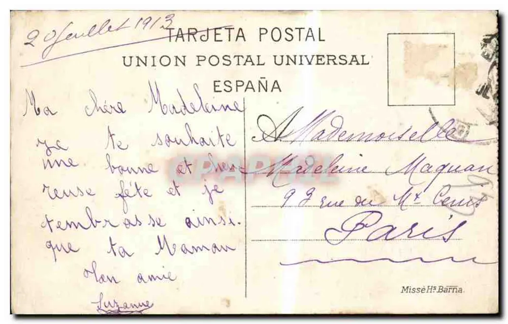 Hafen von Barcelona — Puerto y Despacho de Equipajes — unbekannter Verleger, unbekannte Serie - Rückseite