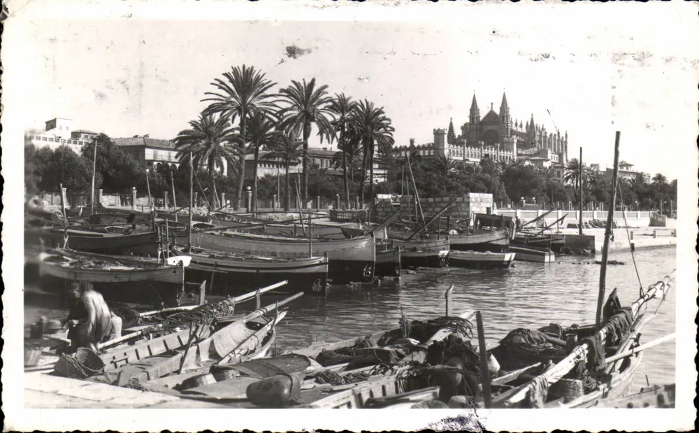 Hafen von Palma de Mallorca — Ansicht von Booten und der Kathedrale — Rincon del Puerto - Vorderseite