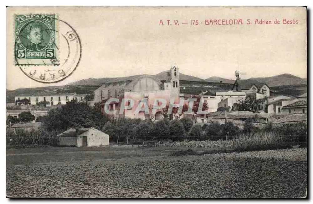 Barcelotia, S. Adrián de Besós — Ansicht des Dorfes mit Kirche — A.T.V. 175 - Vorderseite