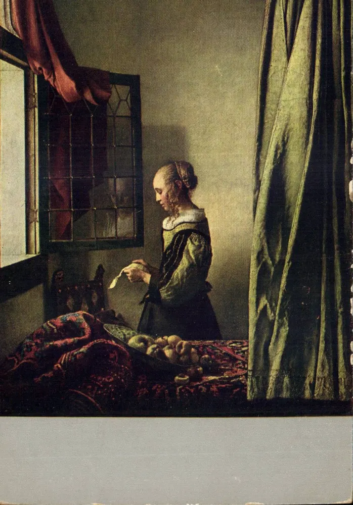 A Mulher à Janela — pintura de Jan Vermeer — editada por Honsell & Jonas, Dresden - Frente