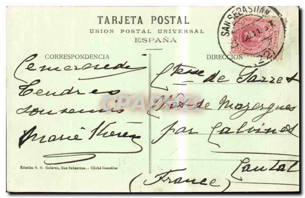San Sebastián - Playa y Hoteles de la Concha — Ausgabe G. Golarza, San Sebastián - Rückseite