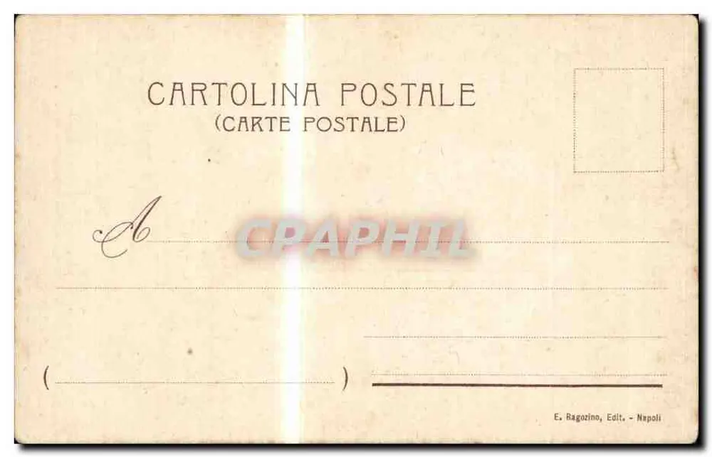 Napoli-Panorama — Ansicht des Vesuvs in Eruption — Verlag E. Ragozino, Neapel - Rückseite