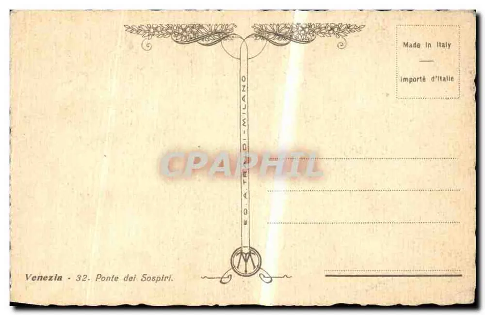 Venedig — Die Brücke der Seufzer — Verlag A. Tredi - Milano, Nr. 32 - Rückseite