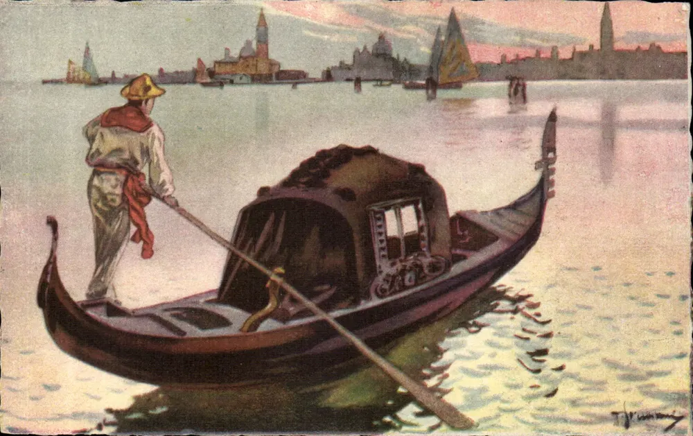 Venedig — Gondolier auf dem Kanal — T. V. Koenning - Vorderseite