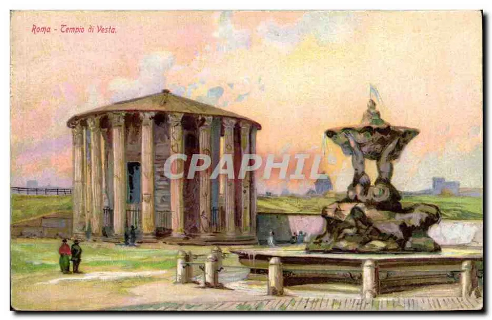 Roma - Tempio di Vesta — Blick auf den Tempel und eine Fontäne — Union Postale Universelle - Vorderseite