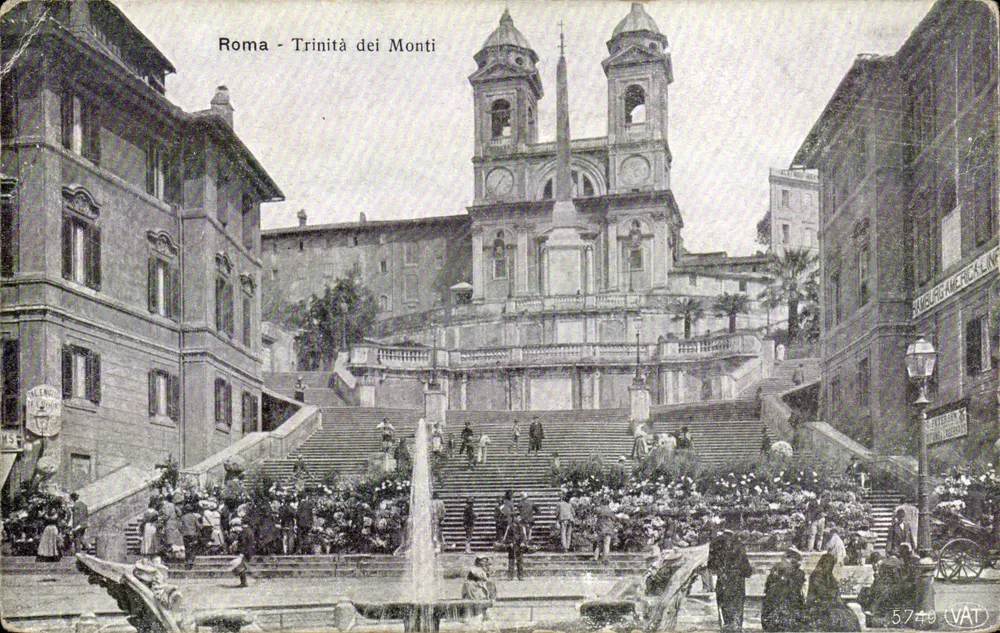 Rom - Trinità dei Monti — Ansicht der Treppen und der Fontäne — Verlag Valengo, Nr. 5749 - Vorderseite