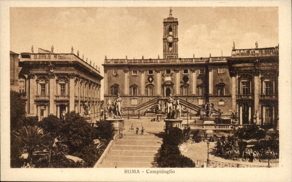 Rom - Campidoglio — Ansicht des Palazzo Senatorio und der Stufen mit Statuen — Verleger SID, Nr. 21 - Vorderseite