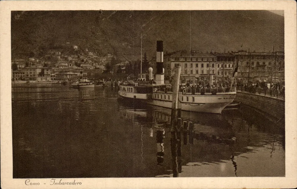 Como - Imbarcadero — Ansicht des Hafens mit Dampfschiff — n° 106 - Vorderseite