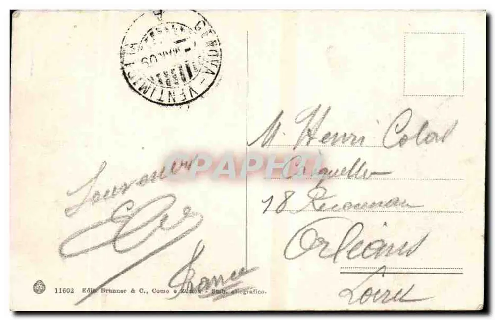 San Remo - Stadt und Hotels. - Verlag Edile Brunner & C., Como und Zürich. - Rückseite