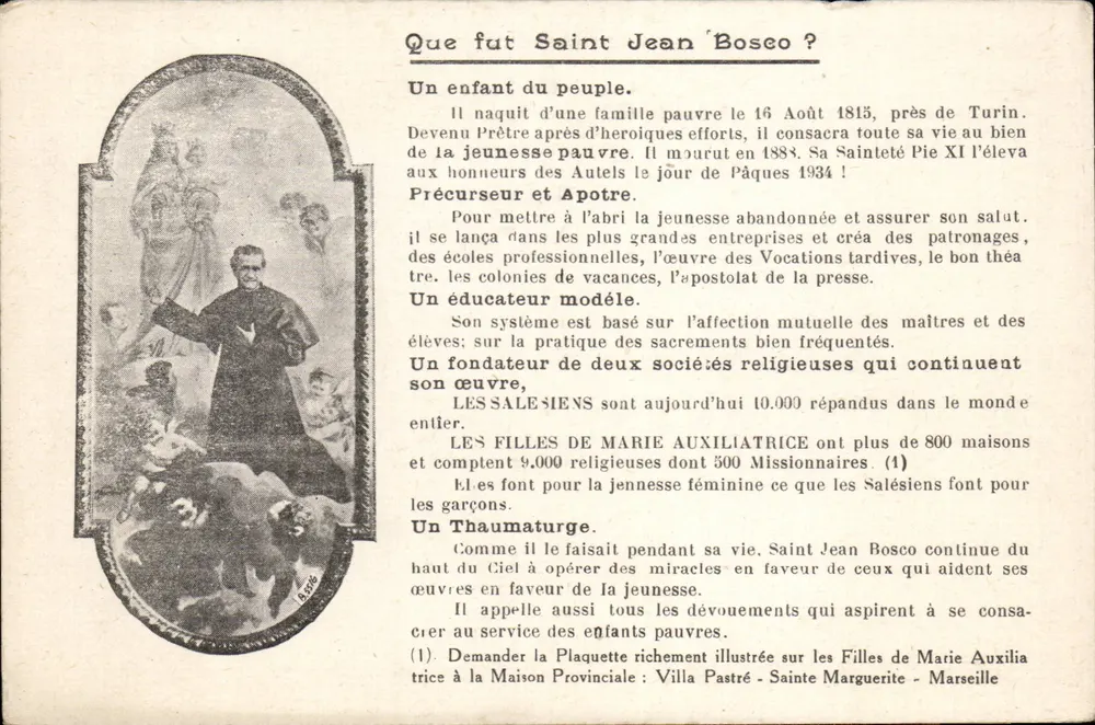 Heiliger Johannes Bosco — Portrait und biografischer Text — Verleger nicht sichtbar, Seriennummer 18.516 - Vorderseite