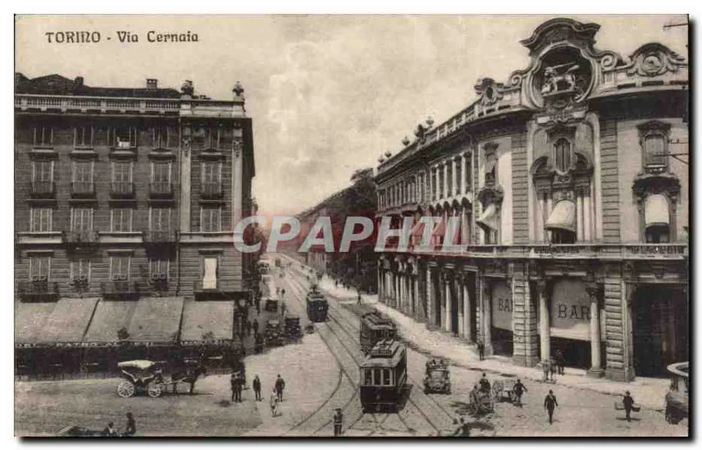 Turin - Via Cernaia — Straßenszene mit Straßenbahn und Gebäuden — A.D.T. n°14642 - Vorderseite