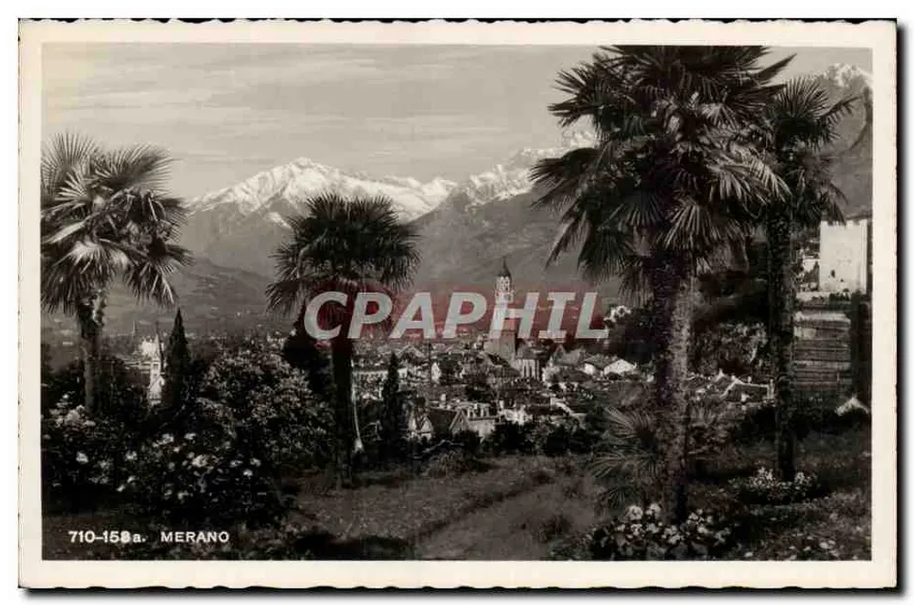 Merano — Panoramablick mit schneebedeckten Bergen — Verlag L. Franzl, Bolzano, Nr. 710-158a - Vorderseite