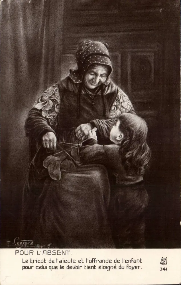 Großmutter und Kind — Stricken und Opfer für den Abwesenden — Leargno, Paris, n° 341 - Vorderseite