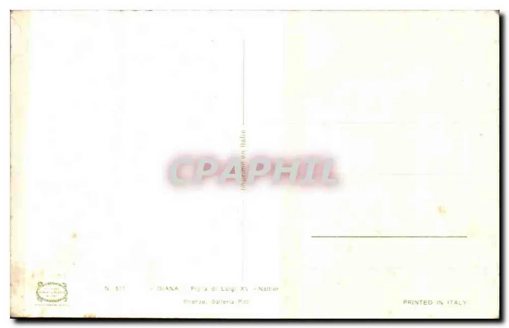 Diana, deusa da caça — pintura de Luigi XV — N° 511 — editor Nattier, Florença - Verso
