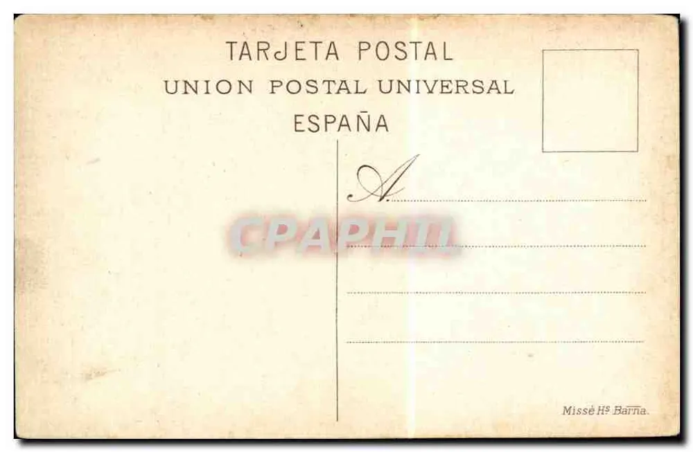 Barcelona - Plaza de Cataluña — Panoramablick mit Straßenbahn und Uhr — Verlag Union Postal Universal, n°52 - Rückseite