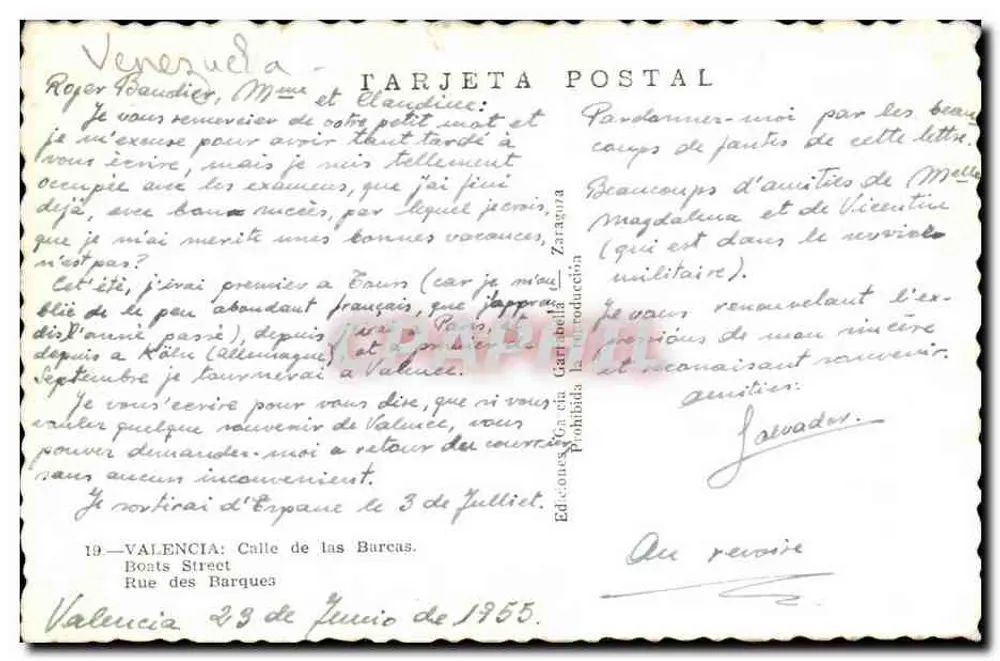Valence — rue des Barques — Verlag Ediciones de la Revista - Rückseite