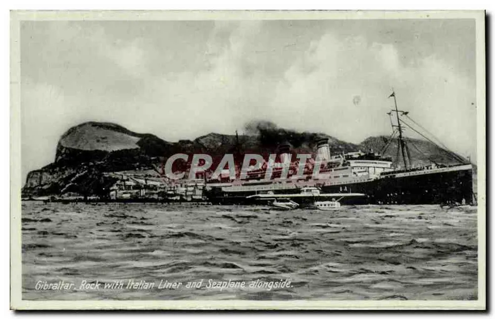 Gibraltar Rock with Italian Liner and Seaplane alongside — Benzauquen & Co., Gibraltar - Vorderseite