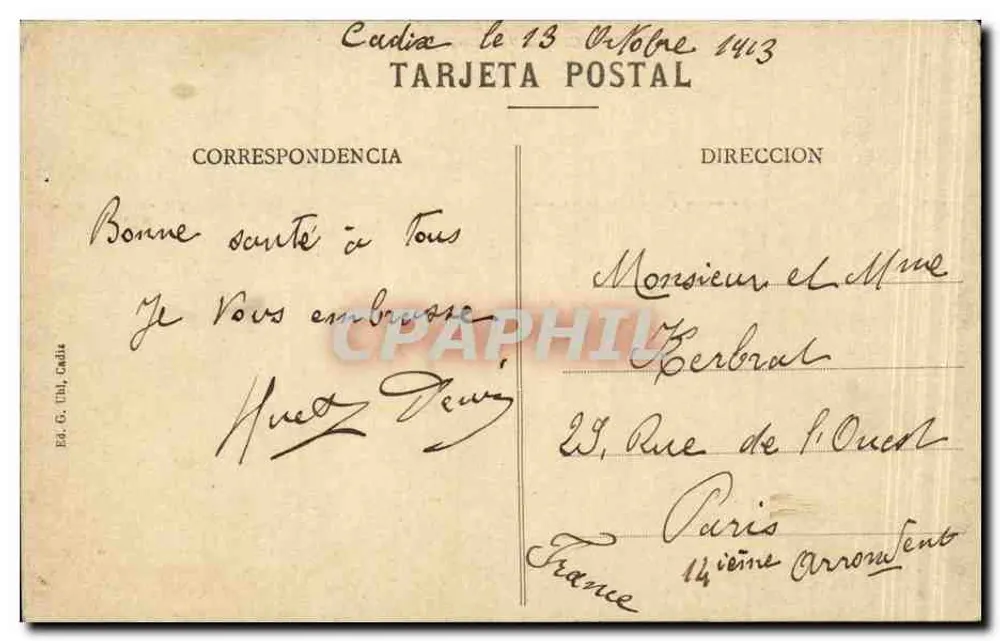 Cadiz — Calle de Isaac Peral und die Zollbehörde — Éd. G. Thil, Cadiz - Rückseite