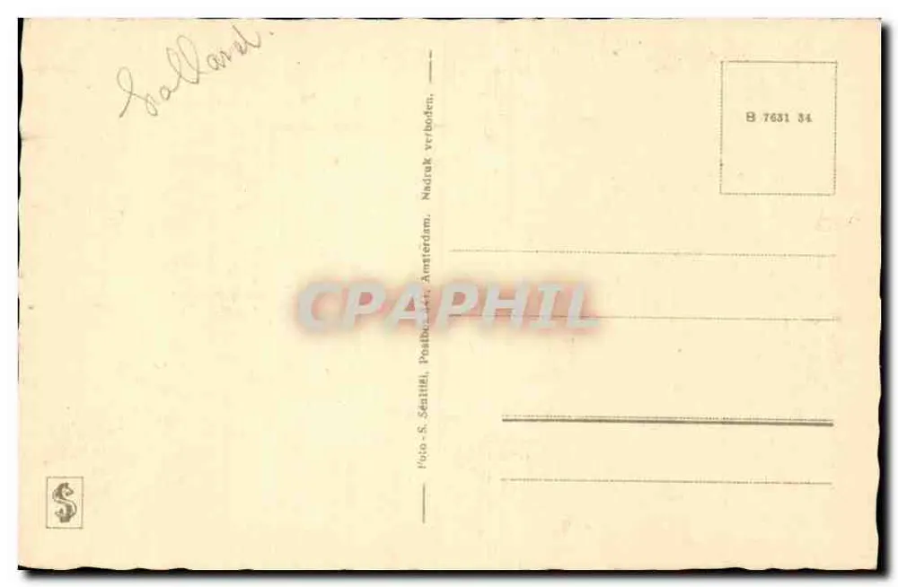 Volendam (Holland) — Straßenszene mit Kindern und Frauen in Schürzen — Verlag Nadrik, Amsterdam, Seriennummer B 7631 34 - Rückseite
