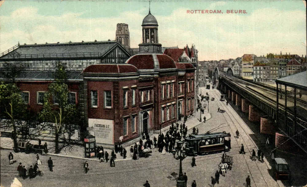 Rotterdam, Beurs — Blick auf das Gebäude und die belebte Straße — Verlag J.H. Schäfer & Cie, Amsterdam - Vorderseite