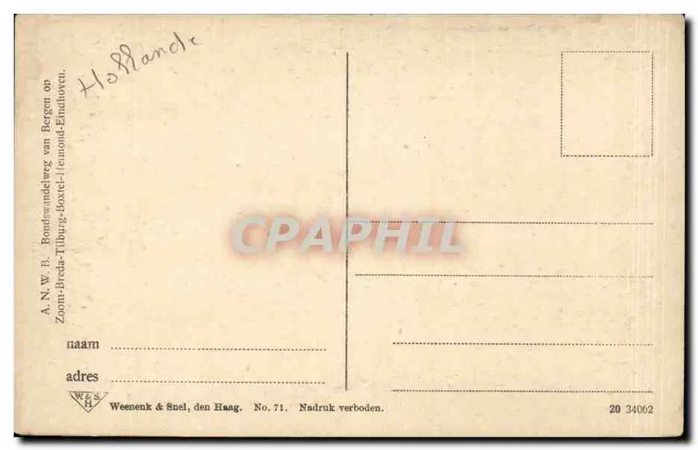 Fazenda entre Heeze e Leenden — editor A.N.W.B. Weenen & Snel, n°71 - Verso