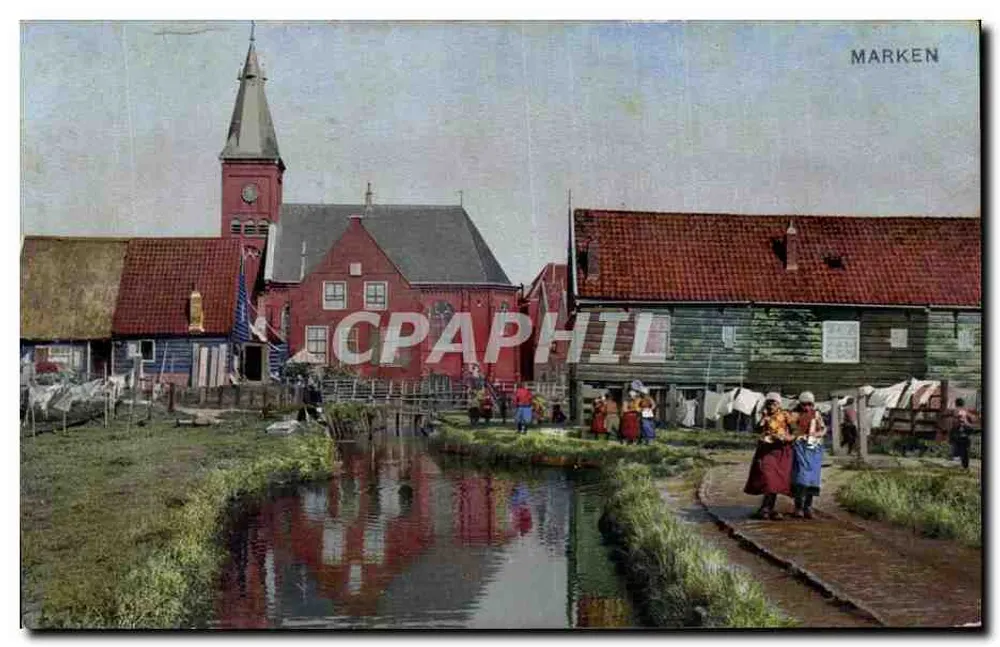 मार्केन - लाल घरों वाला गांव और नाला - फोटोक्रोमिया, श्रृंखला 78, संख्या 1933 - आगे