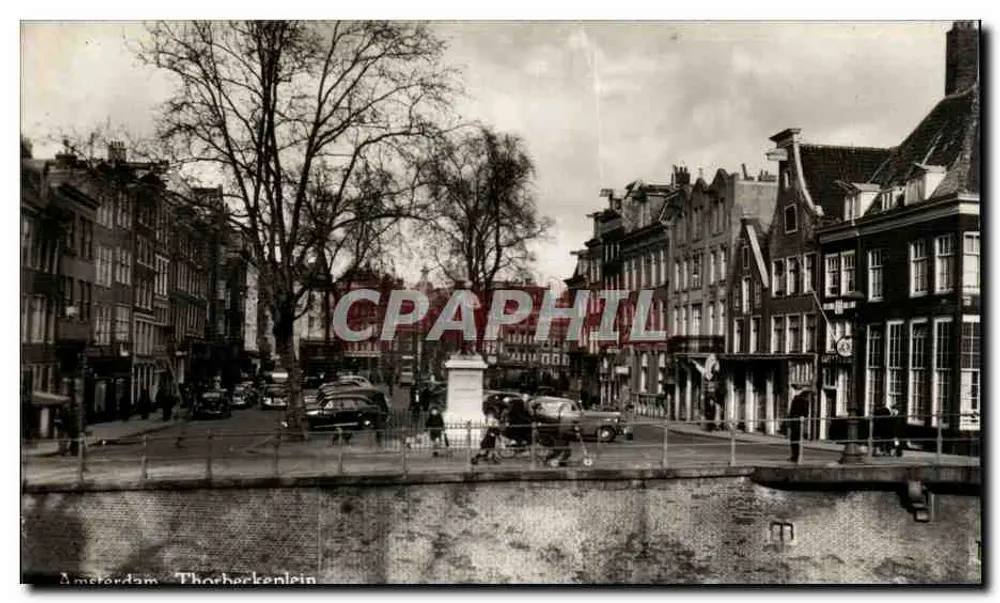 Amsterdam - Thorbeckenplein — vista da rua cercada de casas tradicionais e de um canal — editor Hemo, n° 454 - Frente