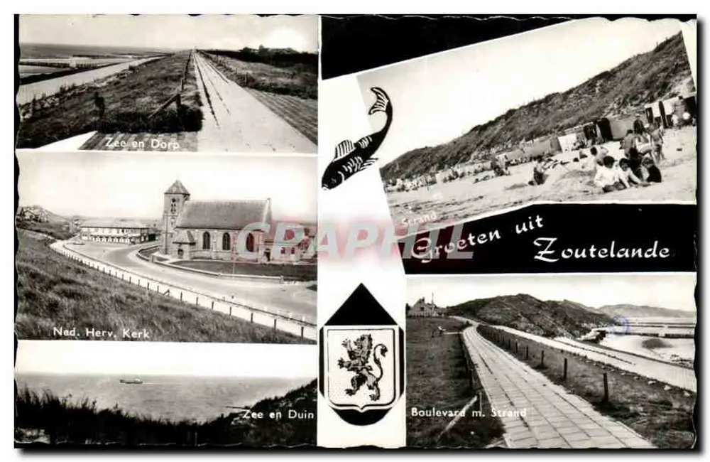 Zoutelande — Vista del mare, del villaggio, della chiesa e del boulevard — editore non visibile - Recto
