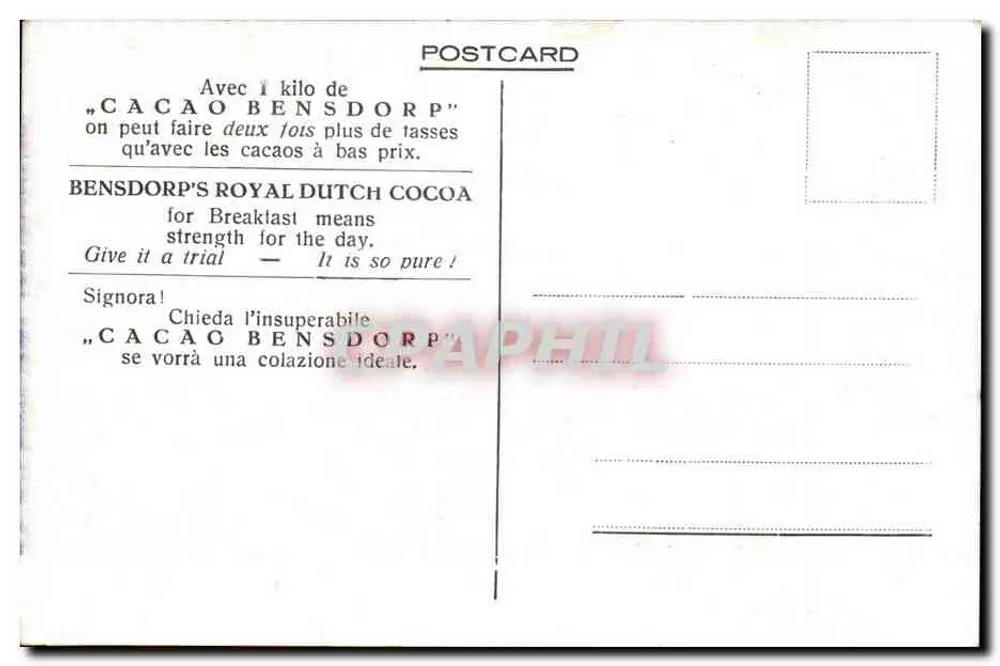 Bensdorp's Royal Dutch Cocoa, Bussum (Holland) — Werbung für Produkt — Verlag nicht sichtbar - Rückseite