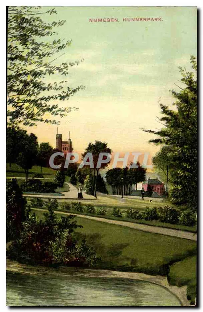 Nijmegen, Hunnerpark — vista do parque com lago e trilha — editor J.E.C. Using Jr. n°1130 - Frente
